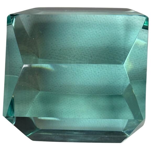 Faceted Aqua Glass Cube Paperweight 2.5" Heavy Gem Cut Desk Decor - Picture 5 of 6
